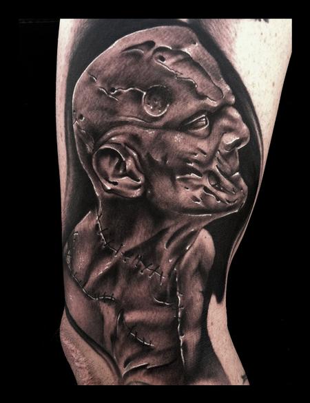 Brent Olson - Frankenstein Black and Gray Tattoo Brent Olson Art Junkies Tattoo